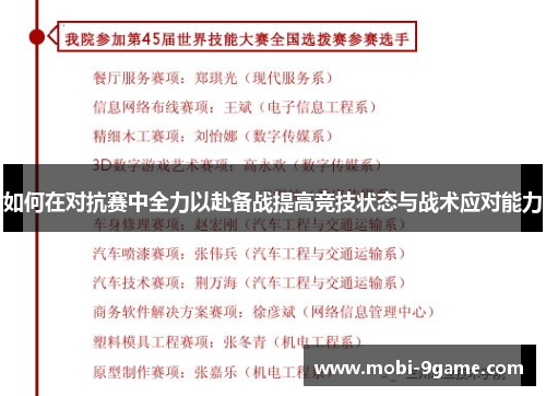 如何在对抗赛中全力以赴备战提高竞技状态与战术应对能力