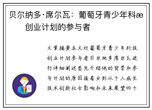 贝尔纳多·席尔瓦：葡萄牙青少年科技创业计划的参与者