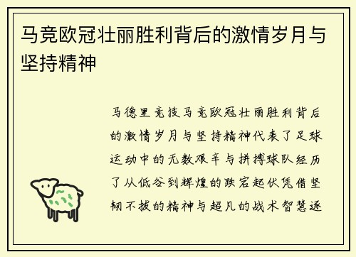 马竞欧冠壮丽胜利背后的激情岁月与坚持精神
